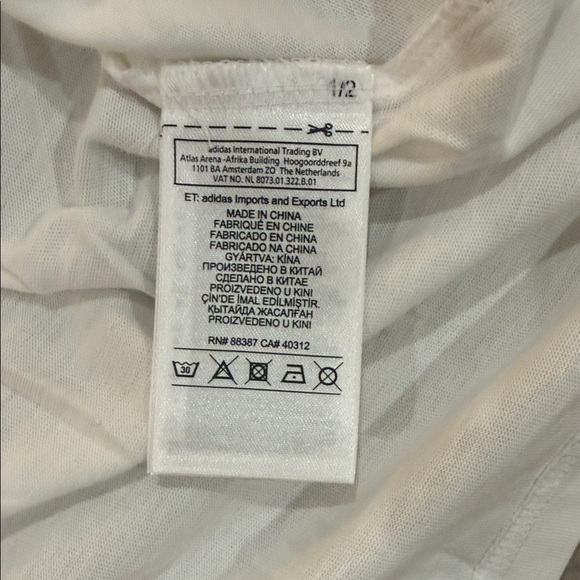 Kith Adidas White Tee with Blue Stripes and Pink Logo - Picture 3 of 5